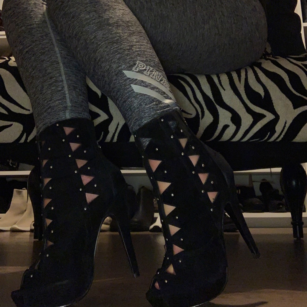 Black velvet stiletto with sexy cut outs